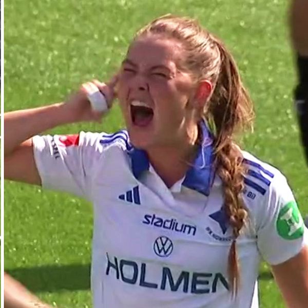 Delad bild. Vänster: kamp om bollen nära mål. Höger: spelare tar sig för huvudet efter smäll.