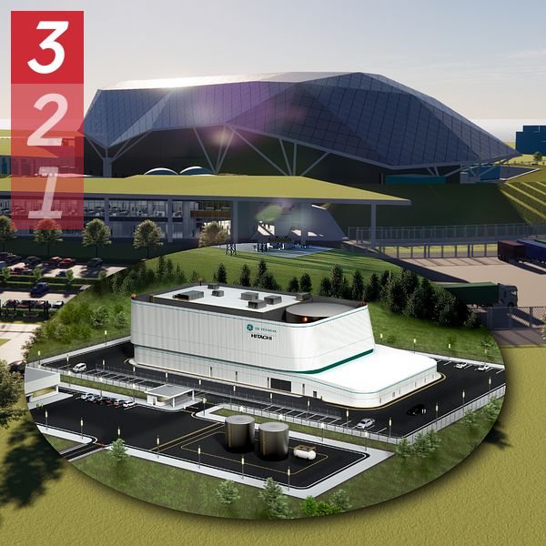 Illustration av två olika alternativ för utbyggnad av ett kraftverksområde med SMR.