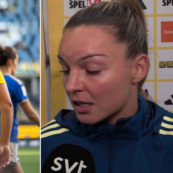 Johanna Rytting Kaneryd i svensk landslagströja efter VM-kvalet mot Italien