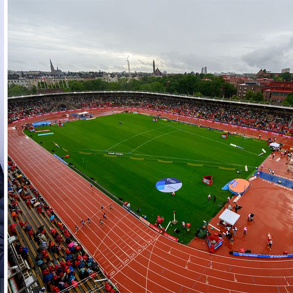 Hanna Öberg och Sebastian Samuelsson och en bild på Stockholm Stadion