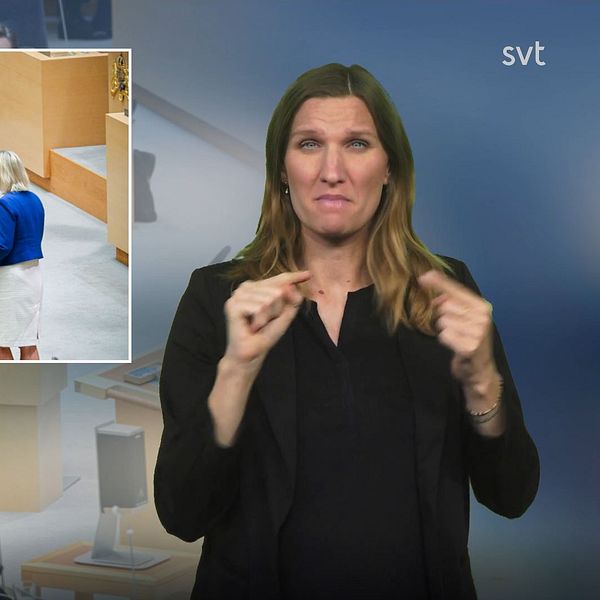 Mathilde tecknar debatt bredvid en bild på riksdagen