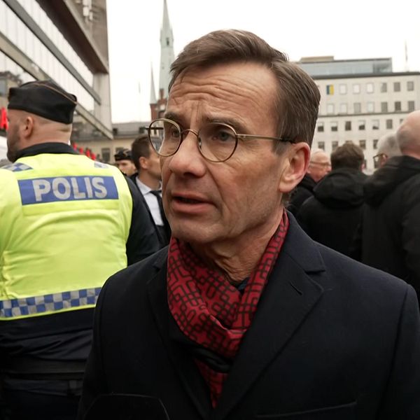Ulf Kristersson på en manifestation till stöd för Ukraina.