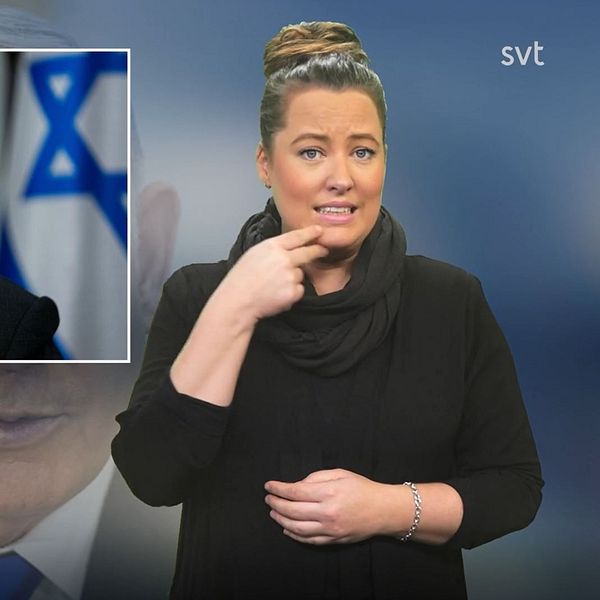 Programledare Alicia tecknar ”Israel” bredvid en bild på Israels premiärminister Benjamin Netanyahu