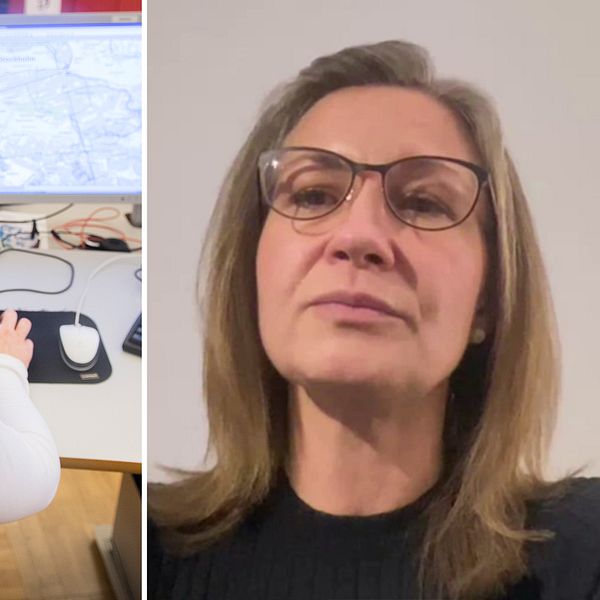 Splitbild. Operatör på SOS Alarm och Carolina Landberg.