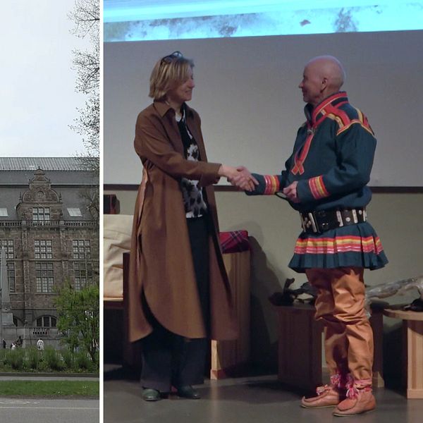 Nordiska museet, till höger skakar Nordiska museets vd och Talmas Börje Allas hand.