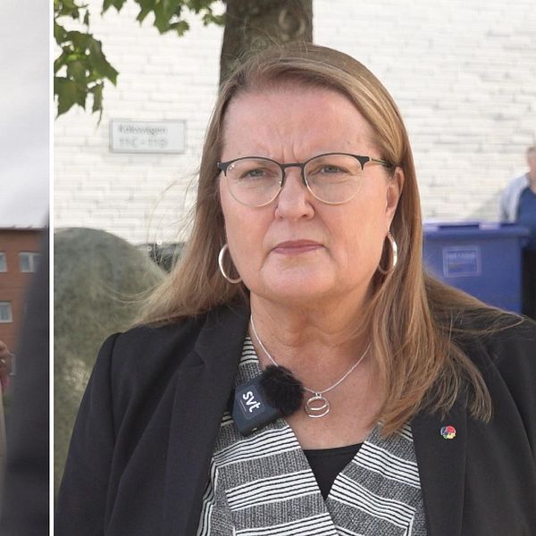 Två kvinnor med en skylt som säger att de vill ha BB kvar. Till höger ett portätt av Anna-Lena Danielsson (S).