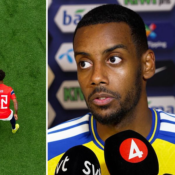Alexander Isak i Sveriges landslagströja under intervju efter Norge-matchen