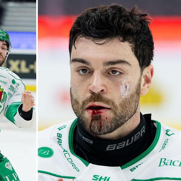 Rögle-spelare med blodig mun och kastad handske i Scandinavium