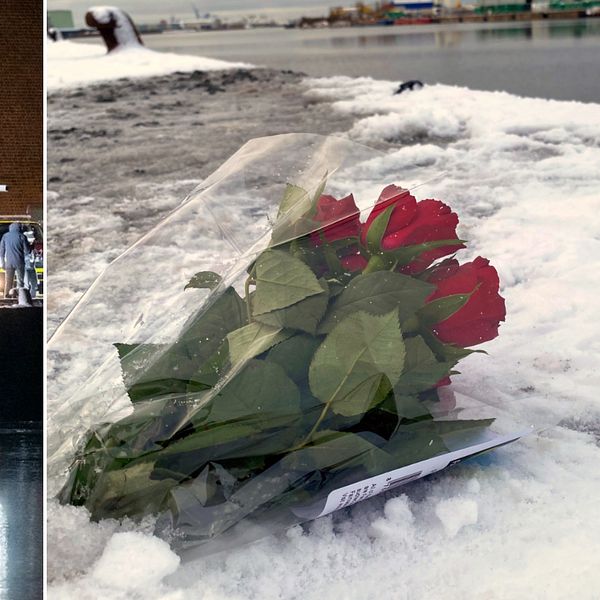 Blommor vid kajen där två män dog efter att ha kört ner i vattnet.