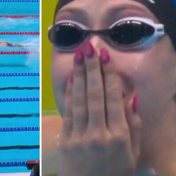 Gretchen Walsh slår Sarah Sjöströms världsrekord på 100 meter fjärilsim.