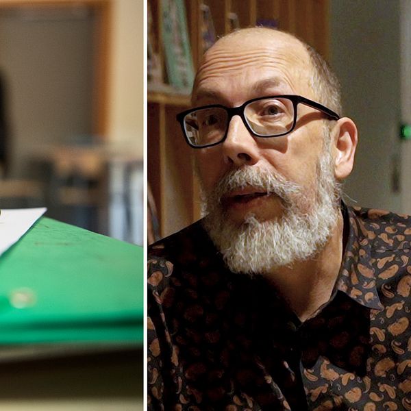 Fokus på dokument och personer i ett klassrumsmiljö, samt en person inomhus.