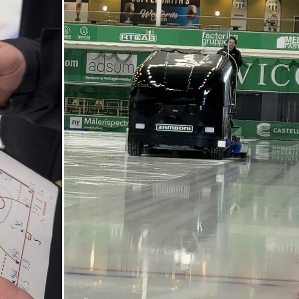 Noggrant arbete med isen inför bandyfinalen på Rocklunda, planering och ismaskin i fokus.