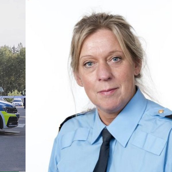 Pressbild på polisen Lisa Sannervik samt en bild på en polisbil.