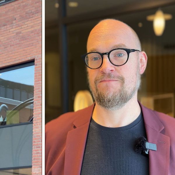 Splitbild med Skellefteå kommuns stadshus till vänster och Magnus Nilsson (S) vice ordförande till höger