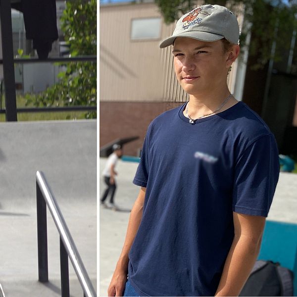 Skateboardåkaren Hampus Winberg på plats vid anläggningen.