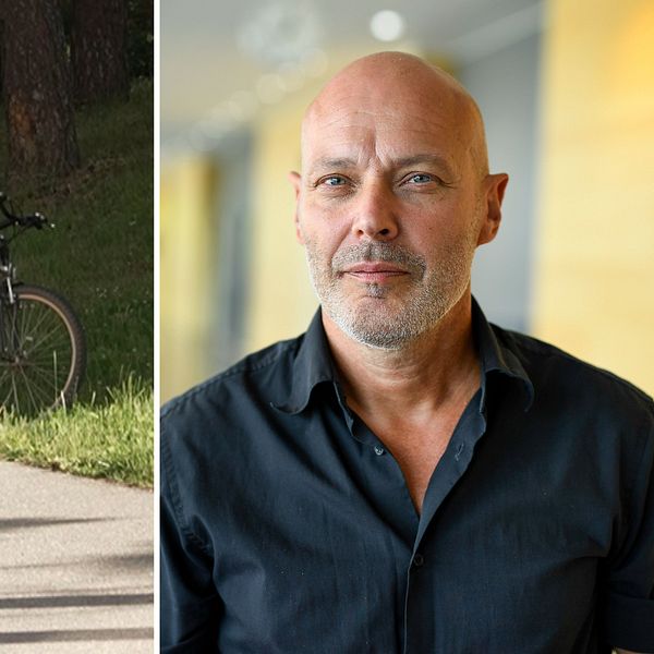 Brottsplatsen, där en cykel står till höger i bild. Åklagare Daniel Insulin till Häger