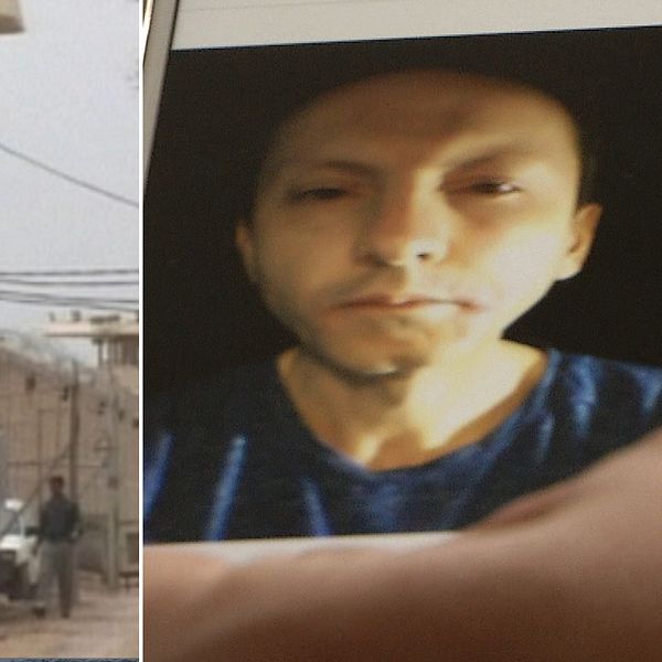 Vakttorn och mur vid ökända fängelset i Iran, samt närbild på en person.