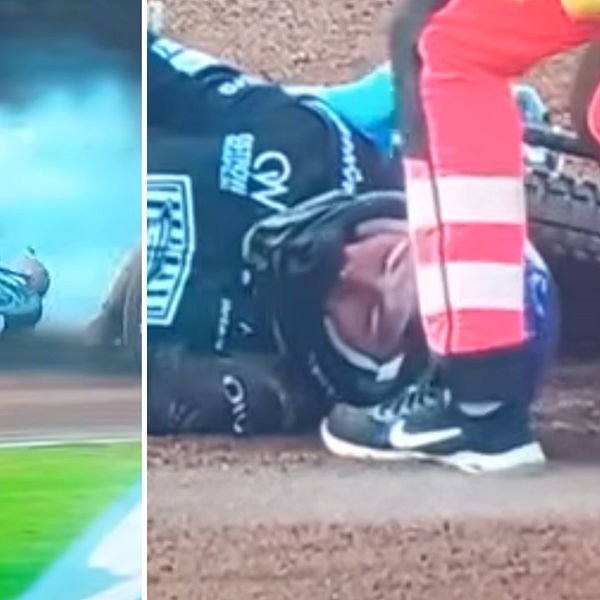 Tai Woffinden kraschar och hojen brinner på speedwaybanan