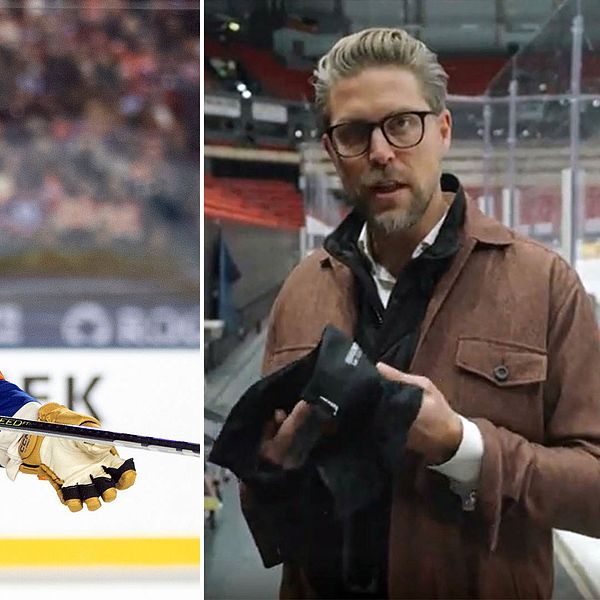 Jonas Andersson förklarar halsskydd inom ishockeyn.