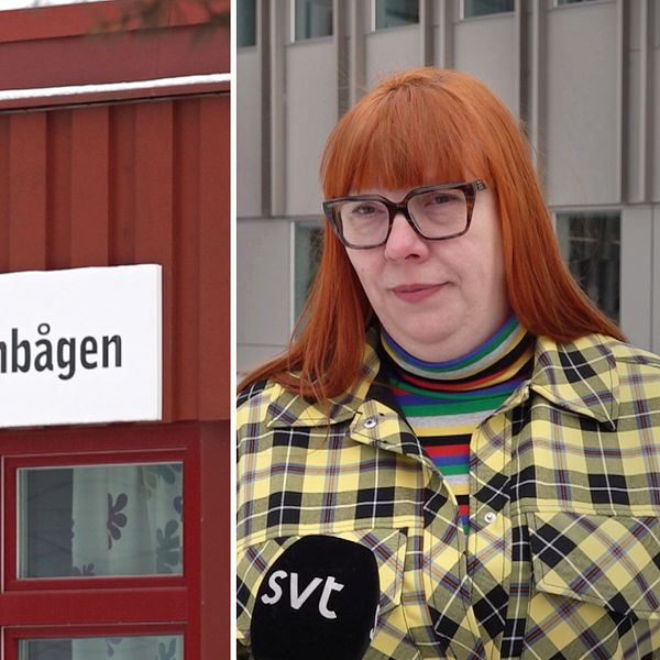 Elisabet Uitto, förskolechef på Östersunds kommun står framför kommunhuset och pratar med SVT:s reporter Dzintra Dumbre