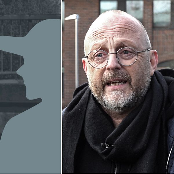 En delad bild som visar två sektioner. Den vänstra sektionen innehåller silhuetter av tre personer som står i en upprätt position i en urban miljö. Den högra sektionen visar Borlänge kommuns socialchef, Tomas Ahlin.