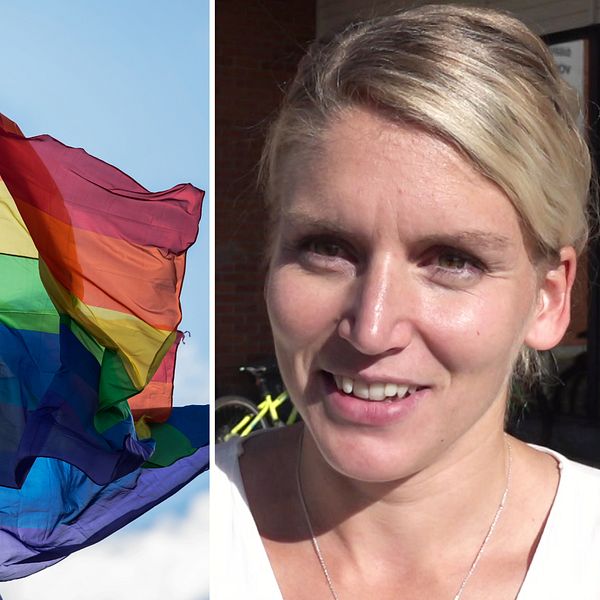 Prideflaggor och  Linnea Johansson, kultur- och fritidschef i Dorotea
