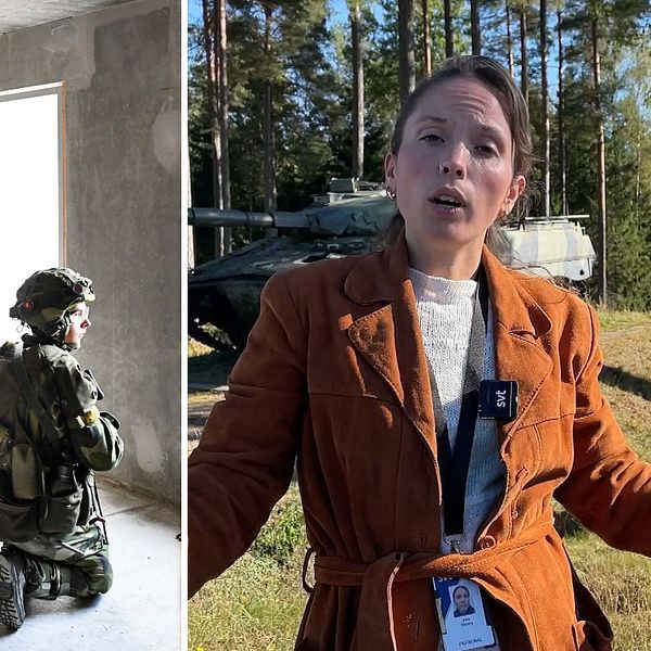 Flera militärer övar inomhus på Markstridskolan Kvarn utanför Borensberg.