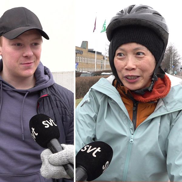 Två män och en kvinna svarar reporter på frågor