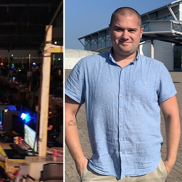 Flera som spelar dator under Dreamhack. Till höger Kristoffer Artmark.