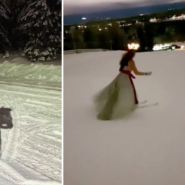 En lucia som står i skidspåret på Ormberget i Luleå.