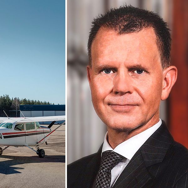 Två bilder. Den ena på flygplatsen i Gävle med litet flygplan. Den andra: Jörgen Andersson, chef på Transportstyrelsen.