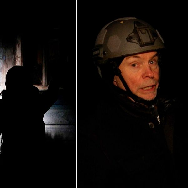 En delad bild med tre sektioner: Den första visar en person. Den andra sektionen visar en silhuett av en person mot en trävägg. Den tredje sektionen visar en person med hjälm.