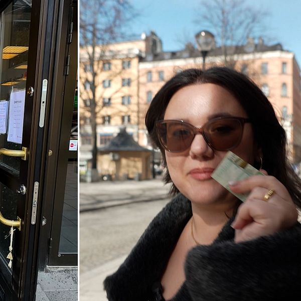 Kvinna håller upp tvåhundrakronorssedel