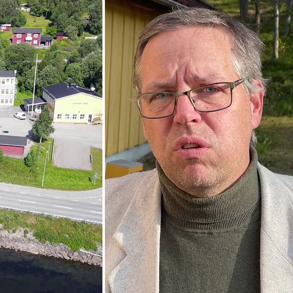 Drönarbild över skidgymnasiet i Tärnaby och Anders Persson ordförande i Södra Lapplands gymnasieförbund.