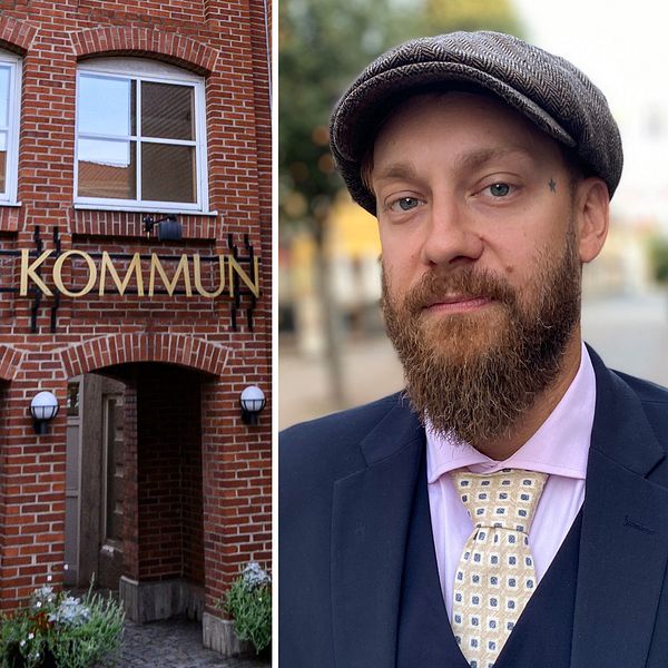 Stadshuset i Sölvesborg samt bild på SD:s Fredrik Thomasson.