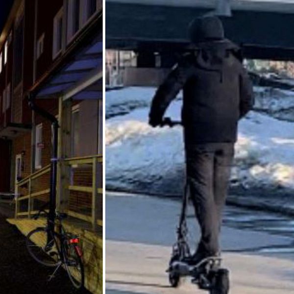 En mörk gränd i Umeå, en man på en sparkcykel