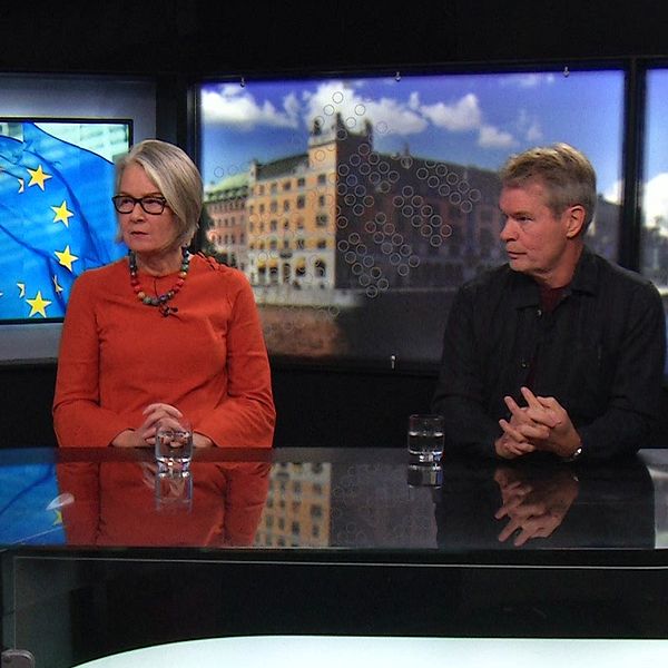 EU-magasinet med Niklas Svensson, Pia Gripenberg och Bengt Norborg i SVT:s riksdagsstudio.