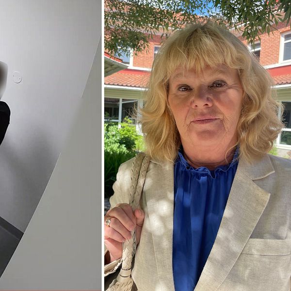 Polisens förundersökning med bild från arresten. Till höger Lena Isaksson i i ljus kavaj utanför tingsrätten i Umeå.