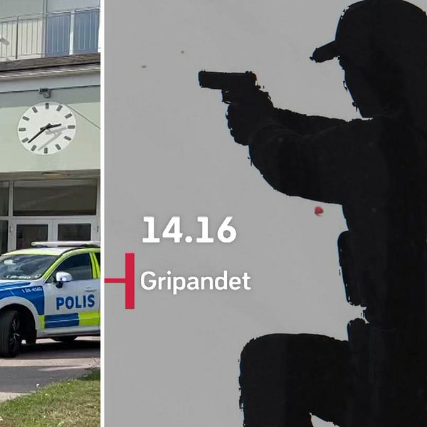 Polis utanför Brinellskolan efter skoldådet i Fagersta
