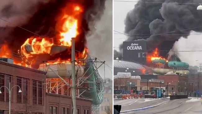 Lisebergs vattenland Oceana i lågor. Branden syntes över hela Göteborg.