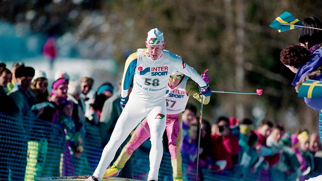 Gunde Svan åker 50 km i VM i längdskidor i Val di Fiemme 1991.
