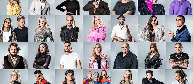 Kollage med artisterna i Melodifestivalen 2018