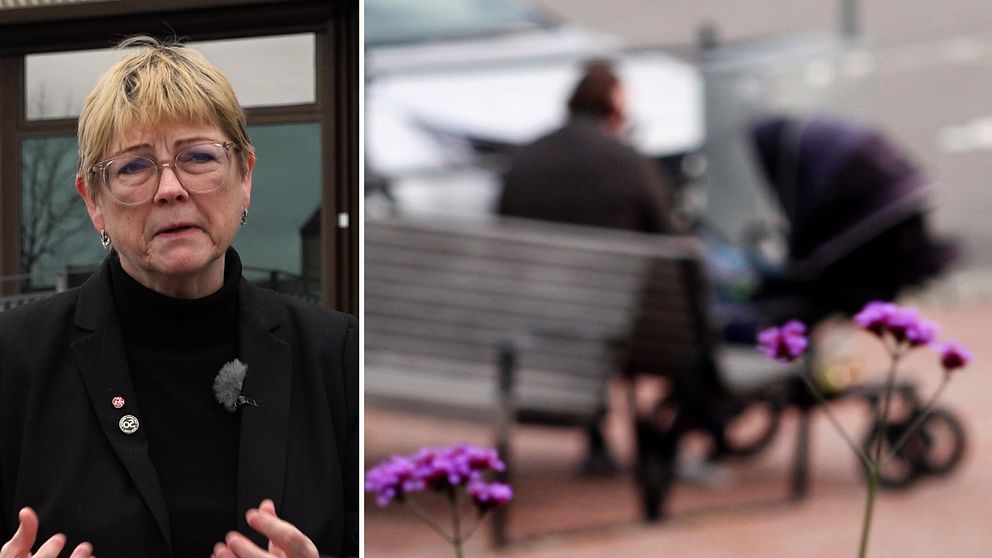 Marie Johansson (S) är kommunstyrelsens ordförande i Gislaved. Bilden till höger föreställer en man med en barnvagn.