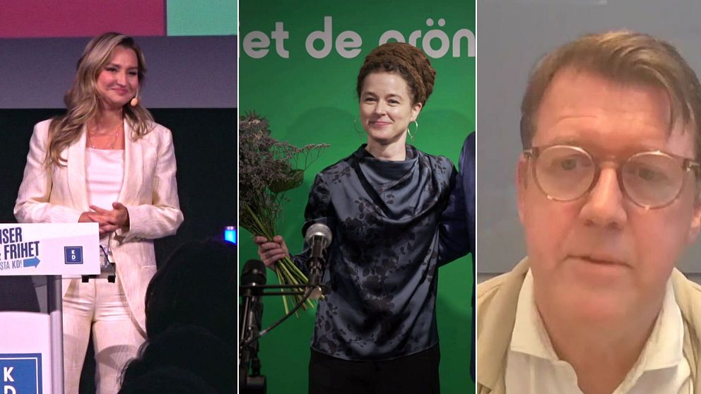 Ebba Busch (KD), Amanda Lind (MP) och Per Söderpalm, opinionschef på Verian.