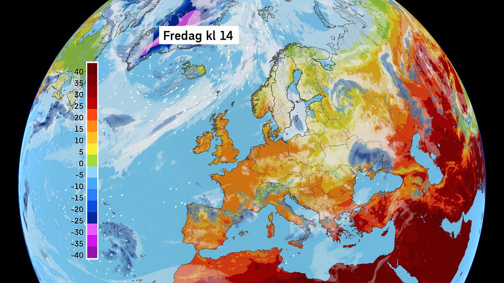 Väderkarta som visar väder i Europa – prognos för de kommande dagarna
