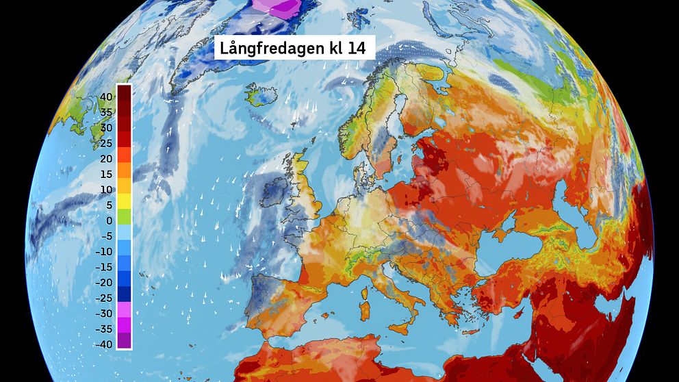 Väderkarta som visar väder i Europa – prognos för de kommande dagarna