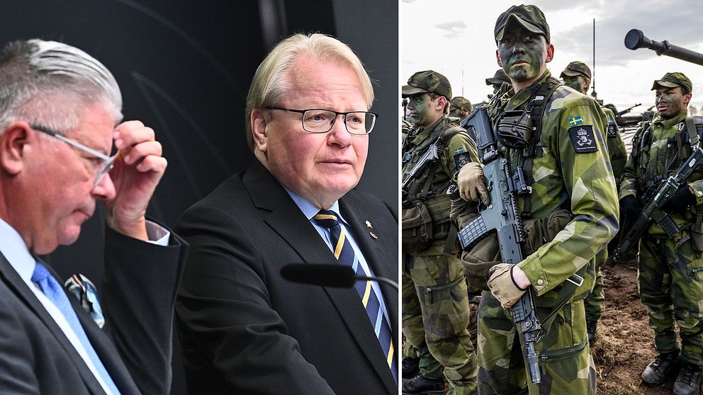 två män och soldater i stridsutrustning