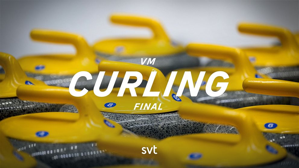 Gula curlingstenar med text ”VM Curling Final” och SVT-logotyp.