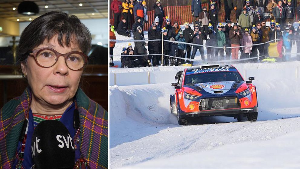 Delad bild med sametingspolitikern Marianne Gråik till vänster och en bild från Svenska rallyt med en bil som kör i snön till höger.
