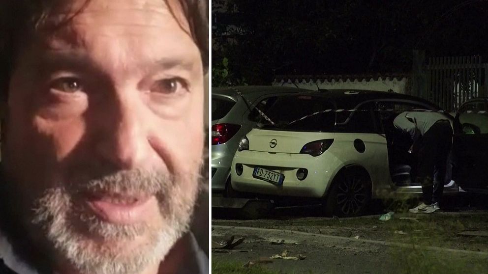 Sigfrido Ranuccis bil efter bombattentat utanför hans hem söder om Rom.